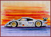 Watercolor Porsche GT1, Le Mans